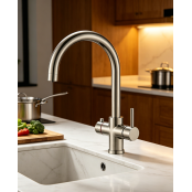 Multi-Tap Classic 3in1 Kokend Water Kraan <br /> met uitloop Geborsteld RVS - Rond Multi-Tap Classic 3in1 Kokend Water Kraan <br /> met uitloop Geborsteld RVS - Rond